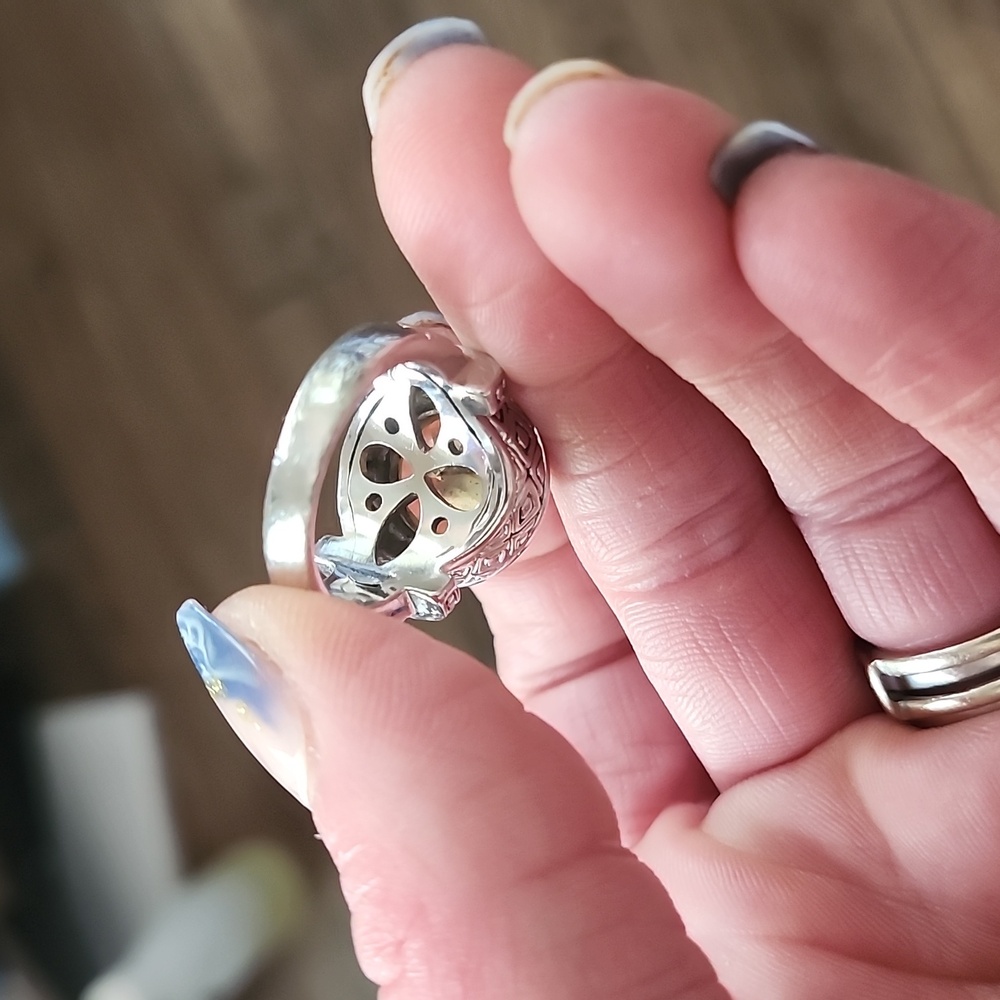 Silver Ring, Yellow Stone, Marked - image 2